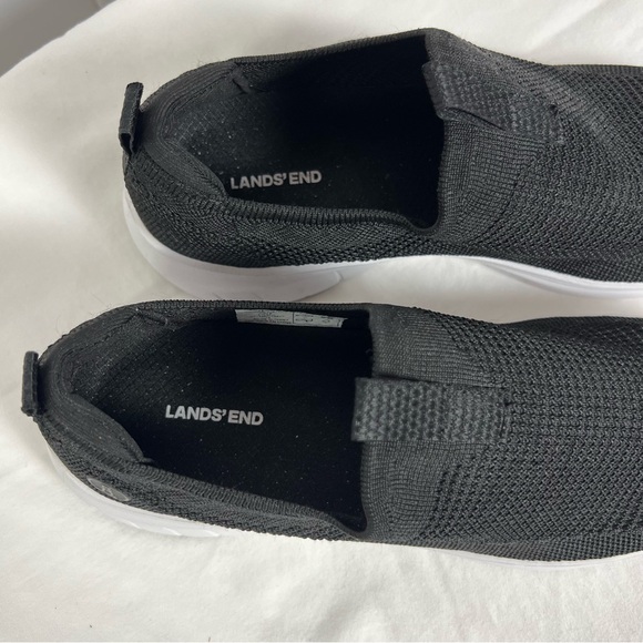 Lands’ End casual knit slip-on sneakers in black with white soles. - Picture 2 of 7